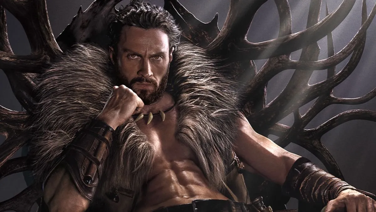 Kraven-the-hunter-sitting-on-an-antler-chair-from-official-trailer-release